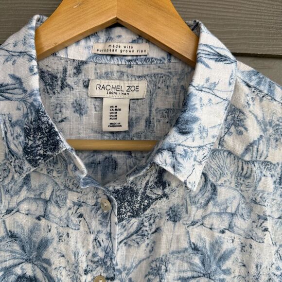 Rachel Zoe 100% linen tiger print short sleeve button front shirt - Picture 2 of 5